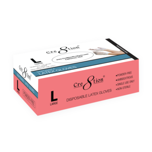 Cre8tion Disposable Latex Gloves (Made In Malaysia), Powder-Free, Size L, 10089 (Packing: 100 pcs/box, 10 boxes/case)