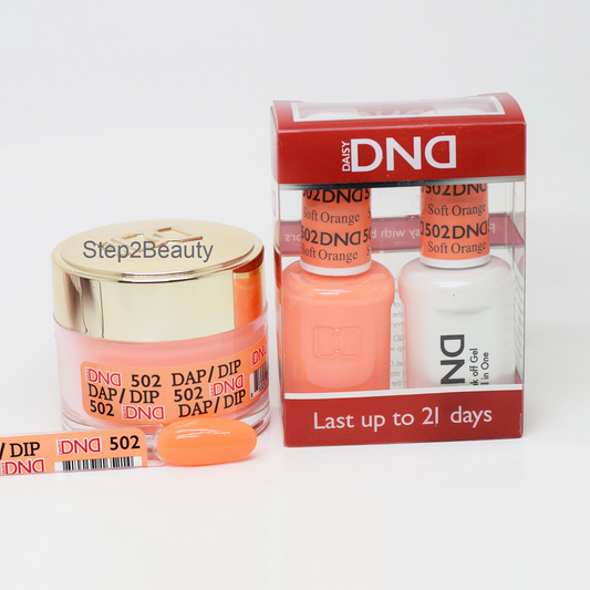 DND 3in1 Acrylic/Dipping Powder + Gel Polish + Nail Lacquer, 502, Soft Orange