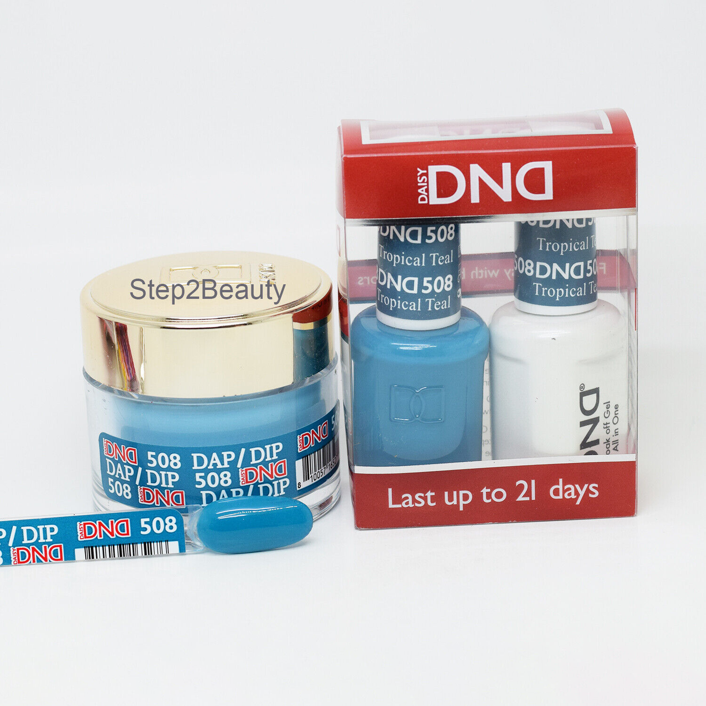 DND 3in1 Acrylic/Dipping Powder + Gel Polish + Nail Lacquer, 508, Tropical Teal