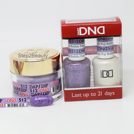 DND 3in1 Acrylic/Dipping Powder + Gel Polish + Nail Lacquer, 512, Bubble Pop