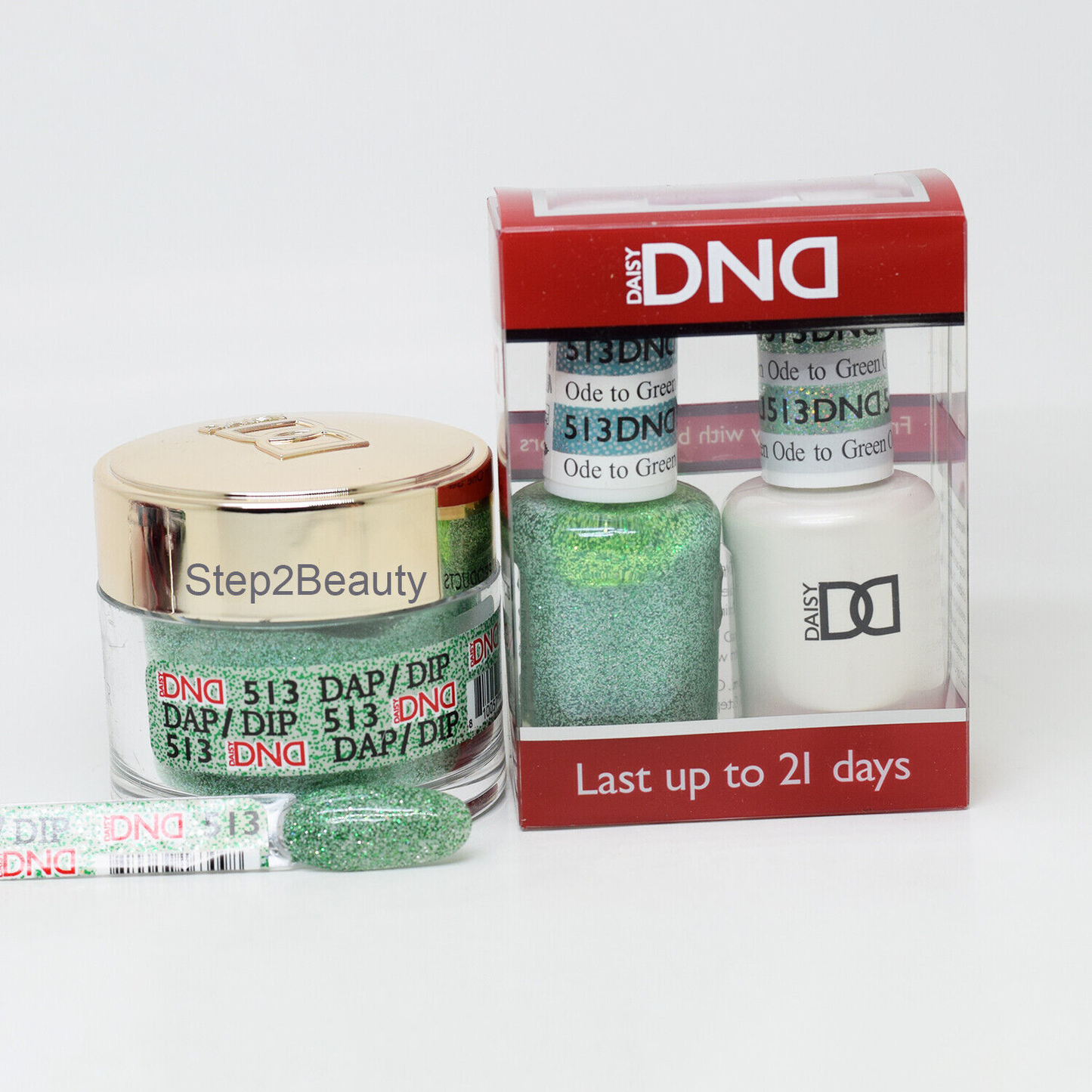 DND 3in1 Acrylic/Dipping Powder + Gel Polish + Nail Lacquer, 513, Ode To Green