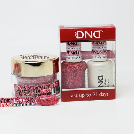 DND 3in1 Acrylic/Dipping Powder + Gel Polish + Nail Lacquer, 519, Strawberry Candy