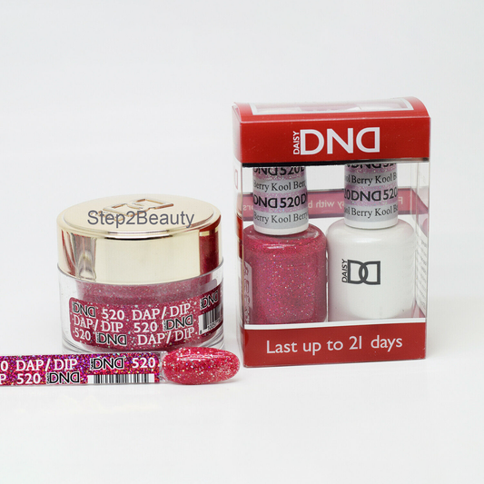 DND 3in1 Acrylic/Dipping Powder + Gel Polish + Nail Lacquer, 520, Kool Berry