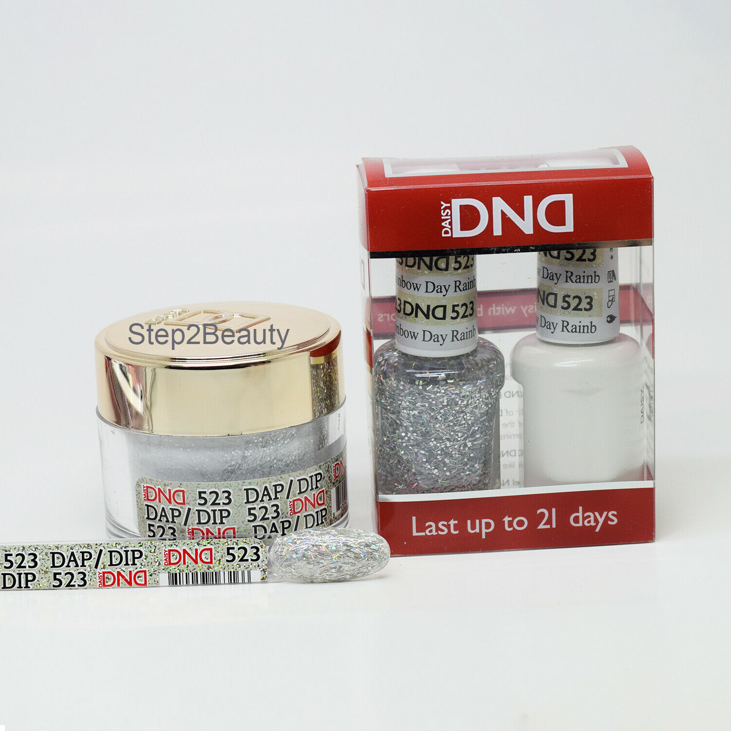 DND 3in1 Acrylic/Dipping Powder + Gel Polish + Nail Lacquer, 523, Rainbow Day