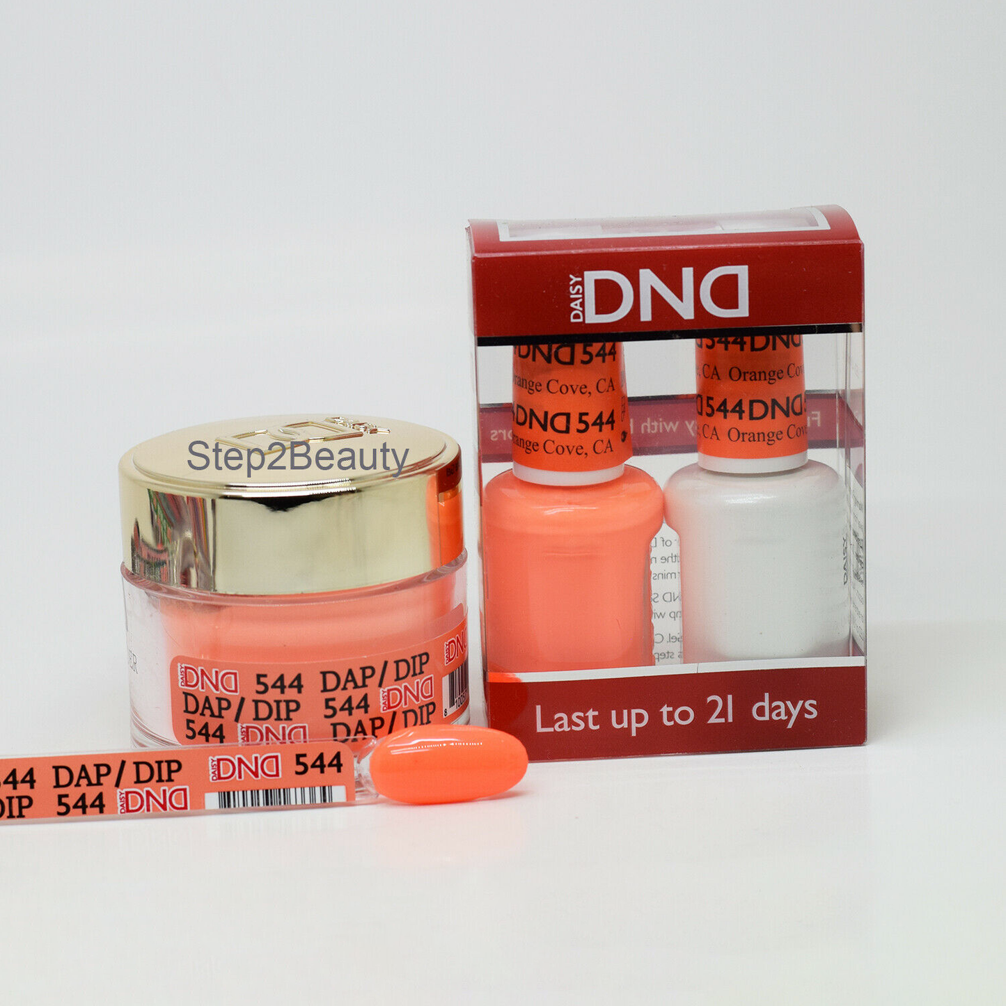 DND 3in1 Acrylic/Dipping Powder + Gel Polish + Nail Lacquer, 544, Orange Cove