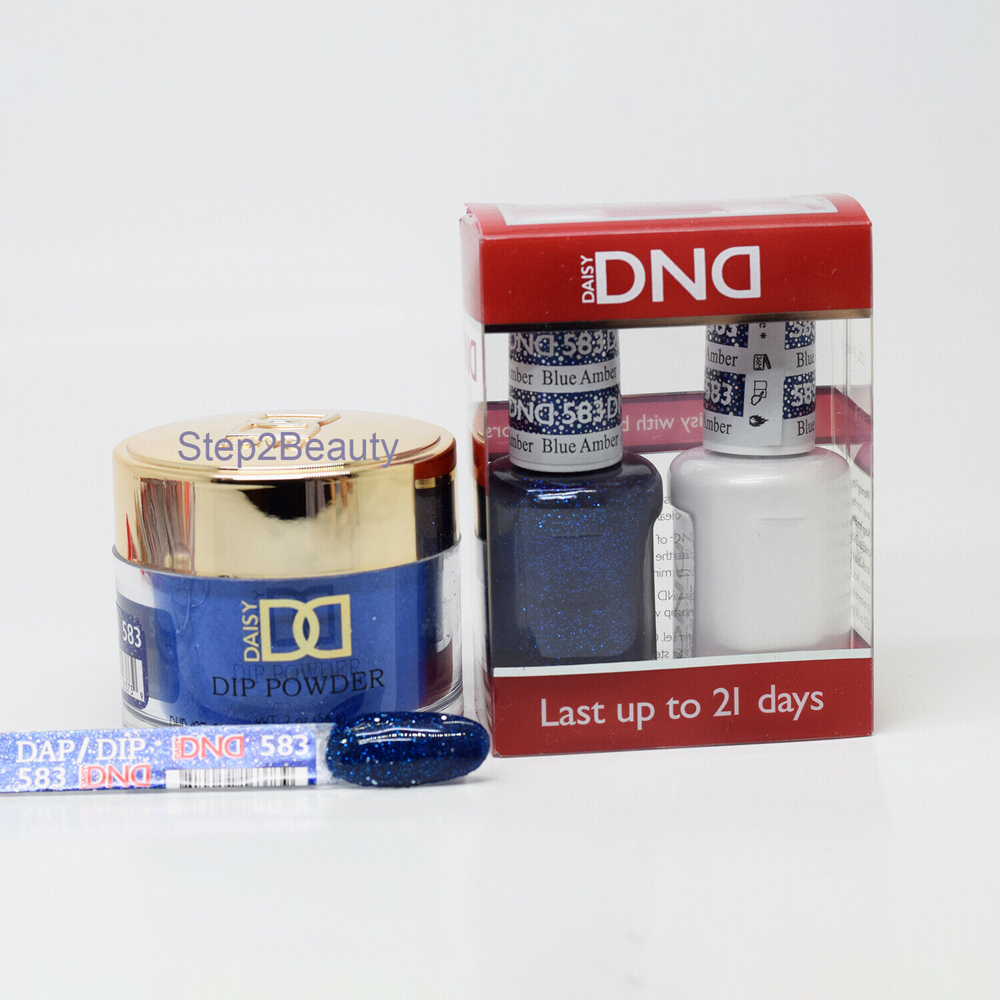 DND 3in1 Acrylic/Dipping Powder + Gel Polish + Nail Lacquer, 583, Blue Amber