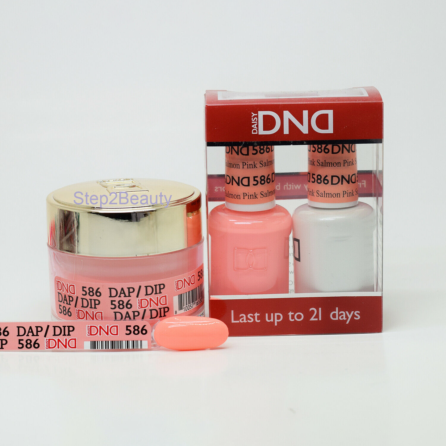 DND 3in1 Acrylic/Dipping Powder + Gel Polish + Nail Lacquer, 586, Pink Salmon