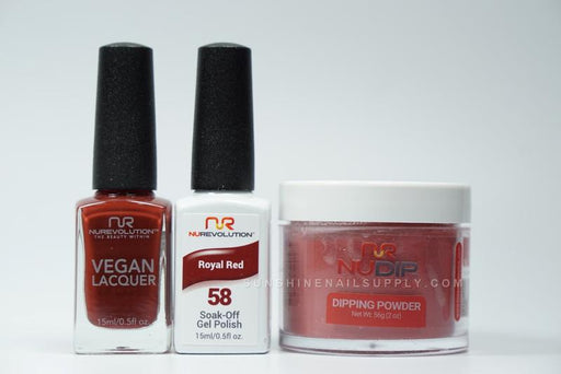 NuRevolution 3in1 Dipping Powder + Gel Polish + Nail Lacquer, 058, Royal Red OK1129