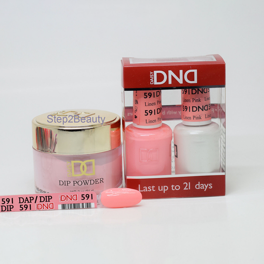 DND 3in1 Acrylic/Dipping Powder + Gel Polish + Nail Lacquer, 591, Linen Pink