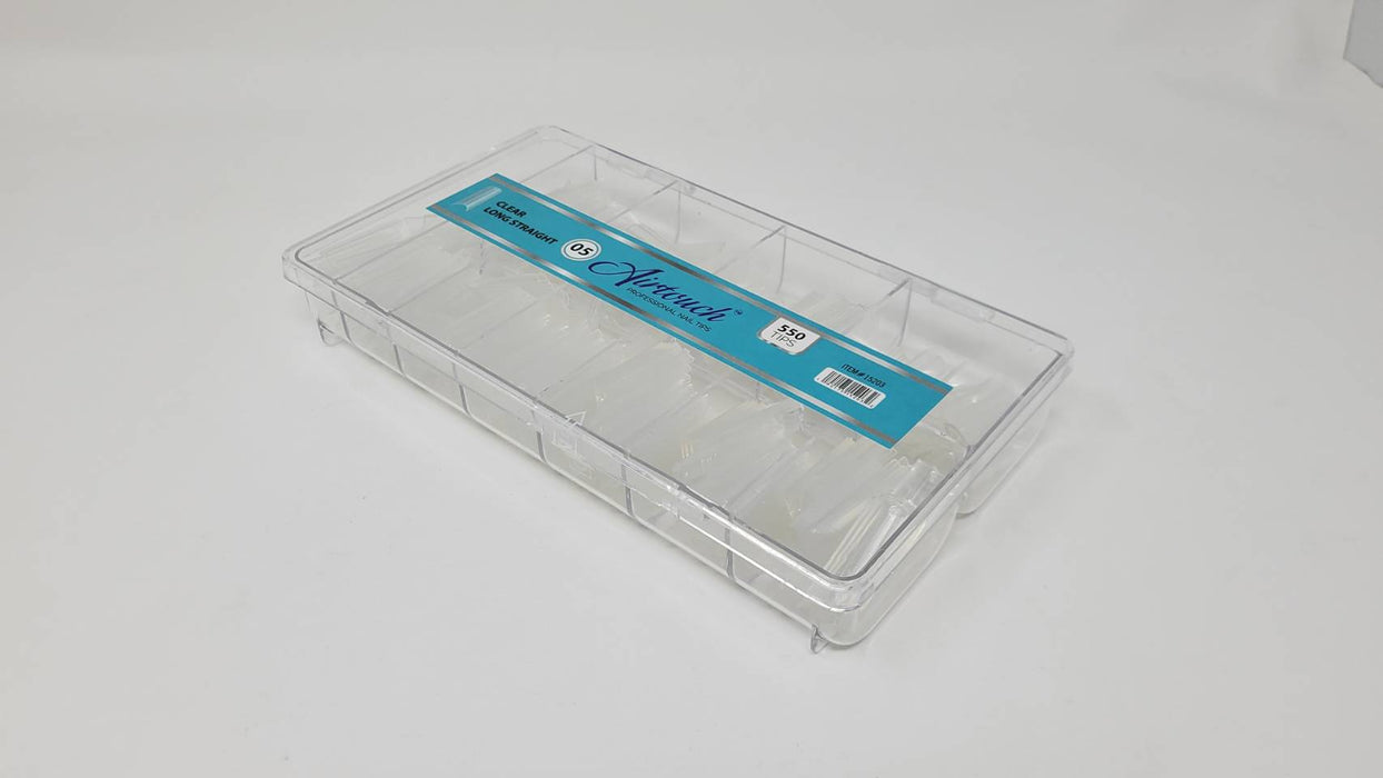 Airtouch Nail Tips Box, 05, CLEAR - LONG STRAIGHT, 10 sizes/box, 55 pcs/size, 550pcs/box (Pk: 100 boxes/case)