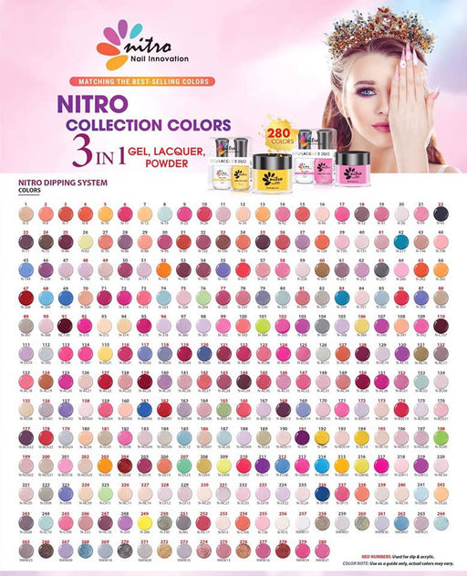 Nitro 3in1 Dipping Powder + Gel Polish + Nail Lacquer, Nitro Collection, Full Line Of 280 Color (From NITRO001 TO NITRO280) OK0110VD