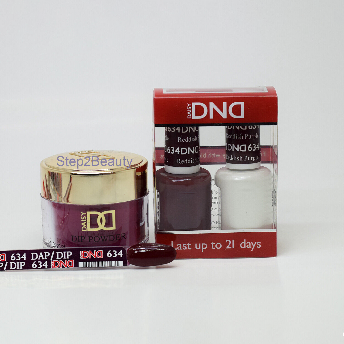 DND 3in1 Acrylic/Dipping Powder + Gel Polish + Nail Lacquer, 634, Reddish Purple