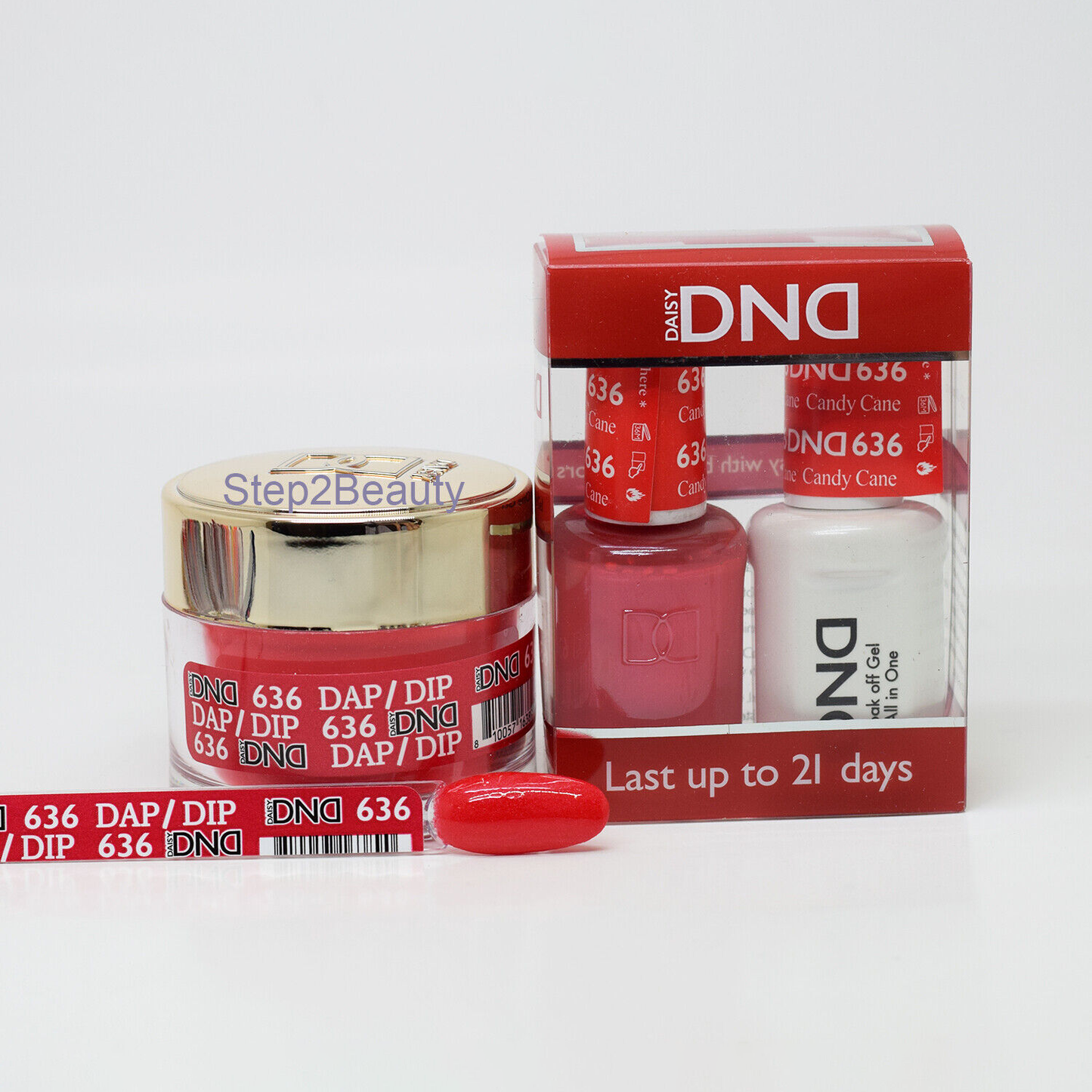 DND 3in1 Acrylic/Dipping Powder + Gel Polish + Nail Lacquer, 636, Candy Cane