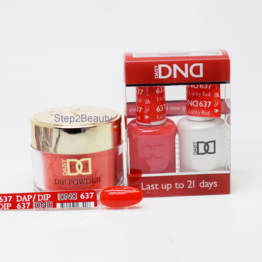 DND 3in1 Acrylic/Dipping Powder + Gel Polish + Nail Lacquer, 637, Lucky Red