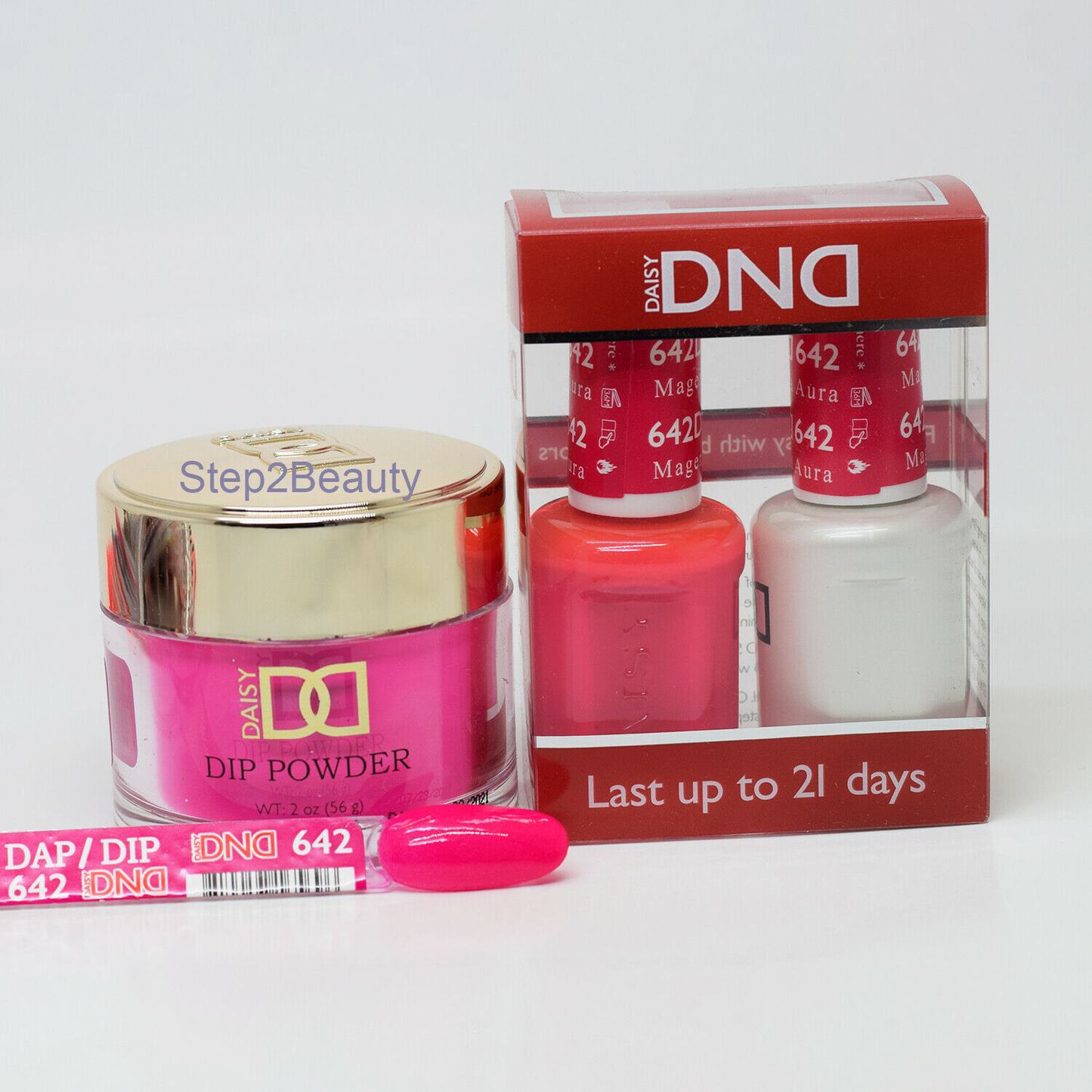 DND 3in1 Acrylic/Dipping Powder + Gel Polish + Nail Lacquer, 642, Magenta Aura