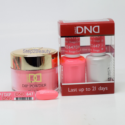 DND 3in1 Acrylic/Dipping Powder + Gel Polish + Nail Lacquer, 647, Rouge Couture