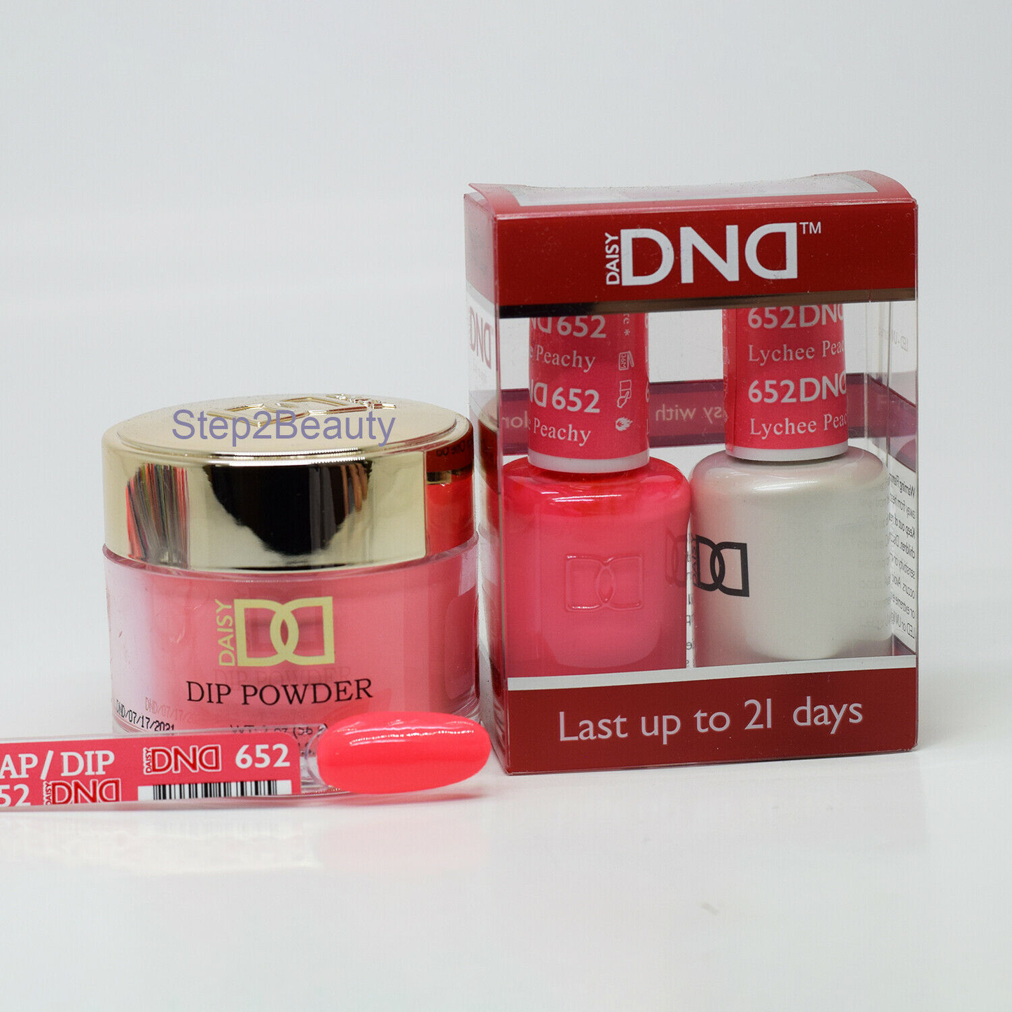 DND 3in1 Acrylic/Dipping Powder + Gel Polish + Nail Lacquer, 652, Lychee Peachy