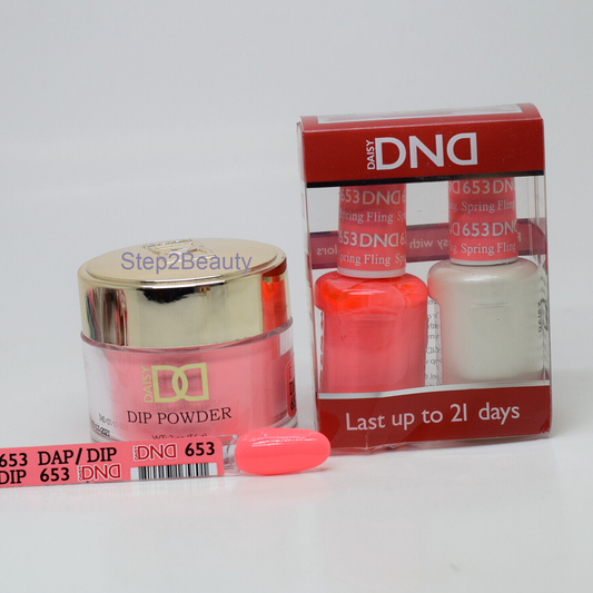 DND 3in1 Acrylic/Dipping Powder + Gel Polish + Nail Lacquer, 653, Spring Fling