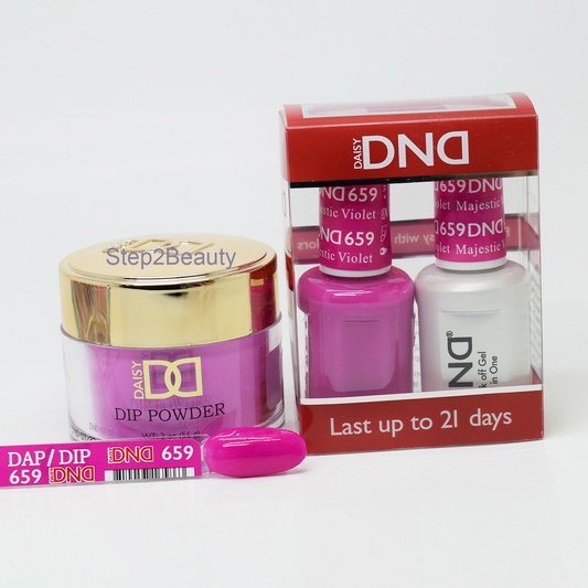 DND 3in1 Acrylic/Dipping Powder + Gel Polish + Nail Lacquer, 659, Majestic Violet