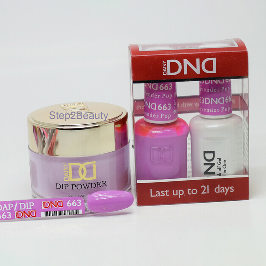 DND 3in1 Acrylic/Dipping Powder + Gel Polish + Nail Lacquer, 663, Lavender Pop