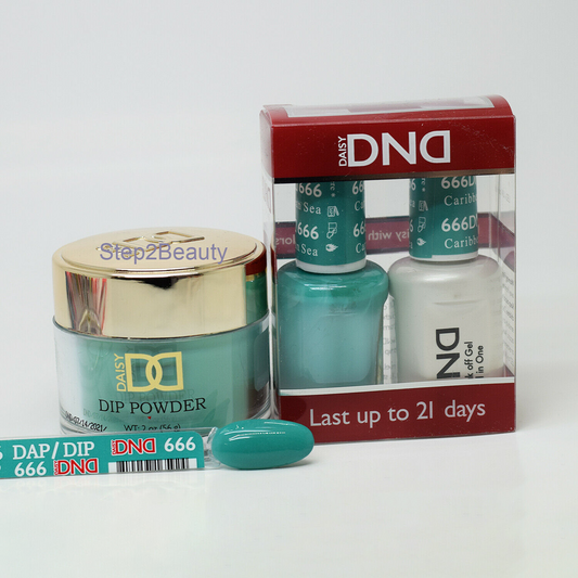 DND 3in1 Acrylic/Dipping Powder + Gel Polish + Nail Lacquer, 666, Caribbean Sea