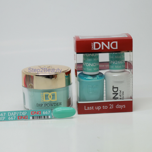 DND 3in1 Acrylic/Dipping Powder + Gel Polish + Nail Lacquer, 667, Mint Tint