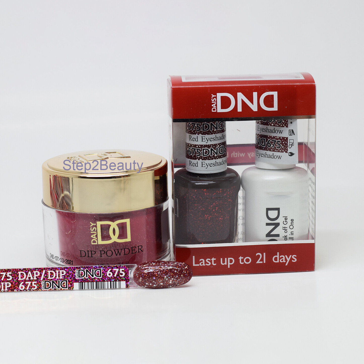 DND 3in1 Acrylic/Dipping Powder + Gel Polish + Nail Lacquer, 675, Red Eyeshadow