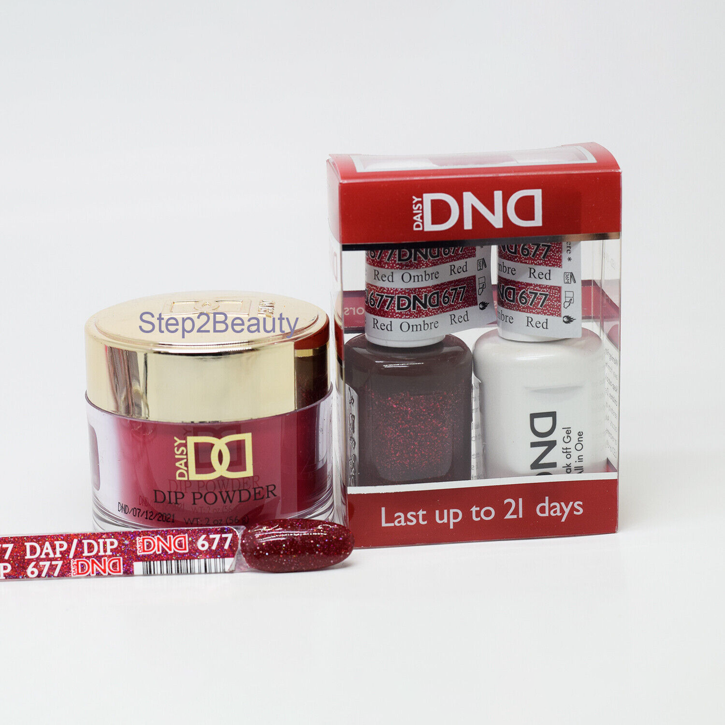 DND 3in1 Acrylic/Dipping Powder + Gel Polish + Nail Lacquer, 677, Red Ombre