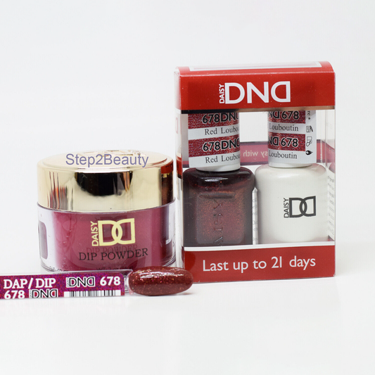 DND 3in1 Acrylic/Dipping Powder + Gel Polish + Nail Lacquer, 678, Red Louboutin