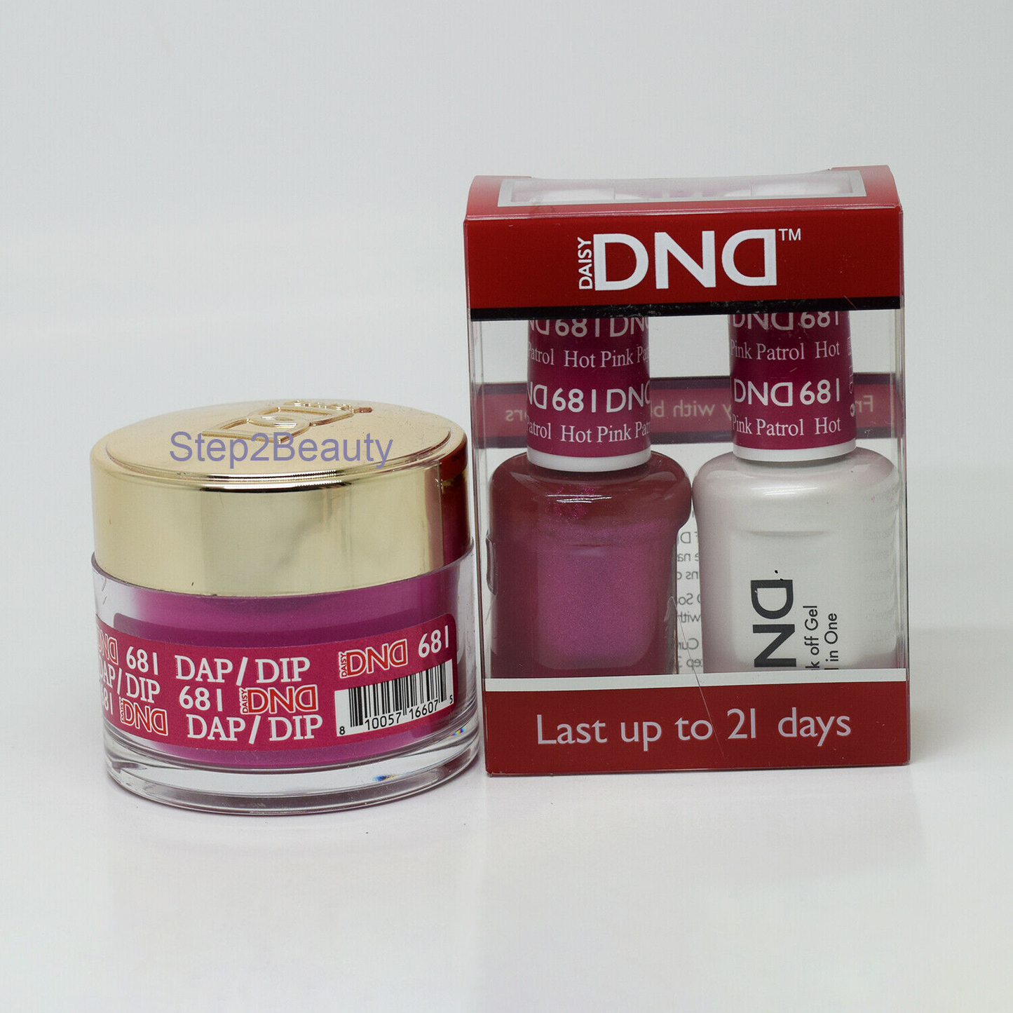 DND 3in1 Acrylic/Dipping Powder + Gel Polish + Nail Lacquer, 681, Hot Pink Patrol