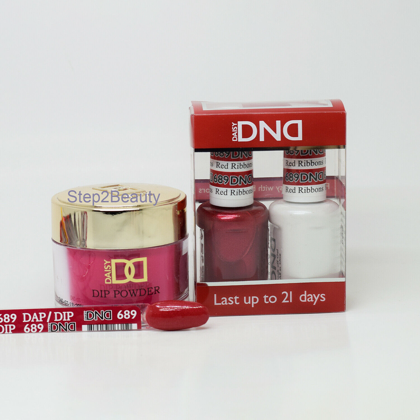 DND 3in1 Acrylic/Dipping Powder + Gel Polish + Nail Lacquer, 689, Red Ribbon