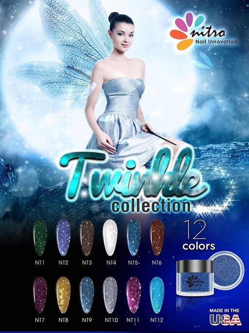 Nitro Dipping Powder, Twinkle Collection, Full line of 12 colors (From 01 to 12), 2oz OK0929LK