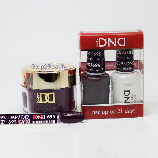 DND 3in1 Acrylic/Dipping Powder + Gel Polish + Nail Lacquer, 695, Blackberry Blast