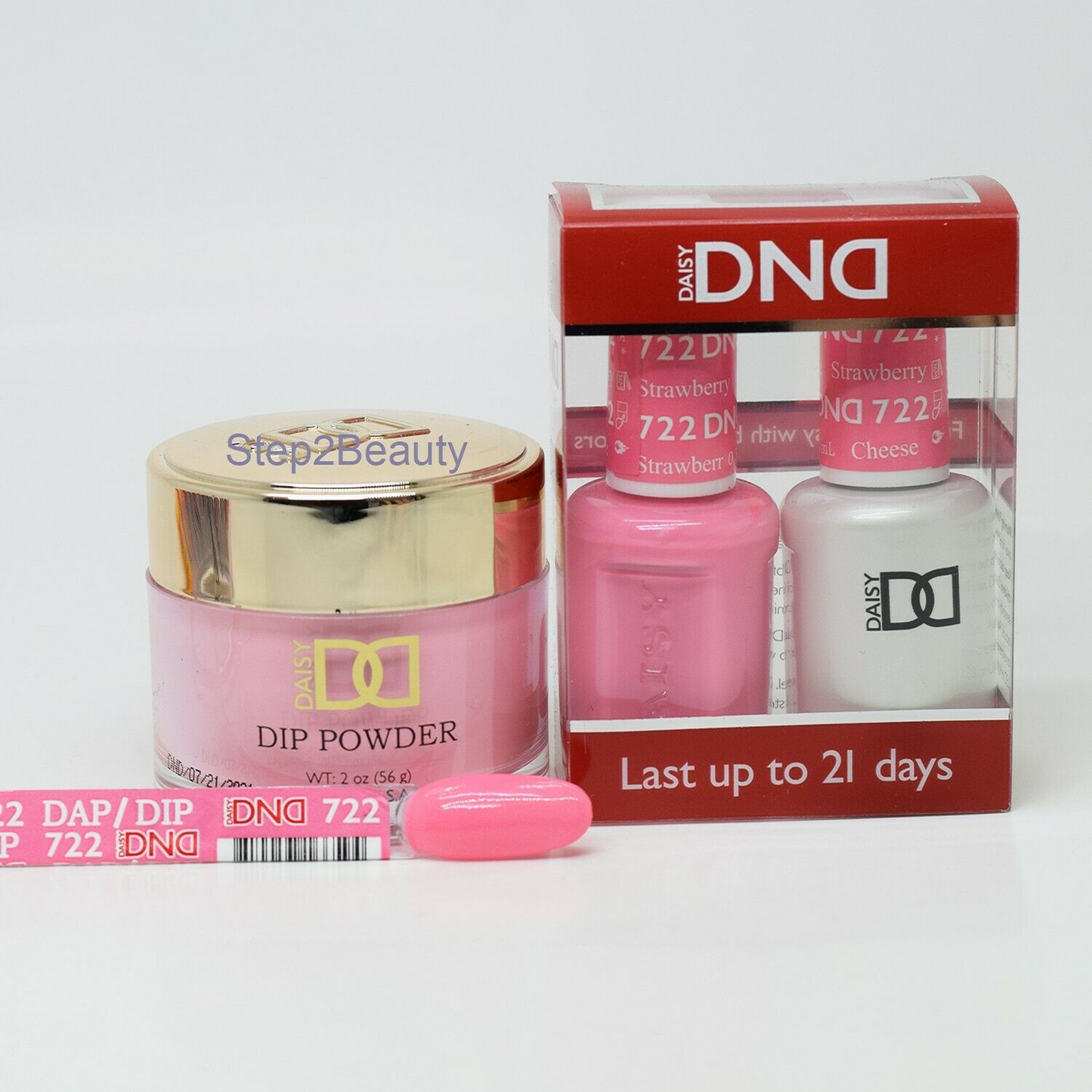 DND 3in1 Acrylic/Dipping Powder + Gel Polish + Nail Lacquer, 722, Strawberry Cheesecake