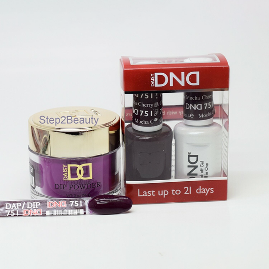 DND 3in1 Acrylic/Dipping Powder + Gel Polish + Nail Lacquer, 751, Cherry Mocha