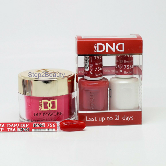 DND 3in1 Acrylic/Dipping Powder + Gel Polish + Nail Lacquer, 756, Bonfire