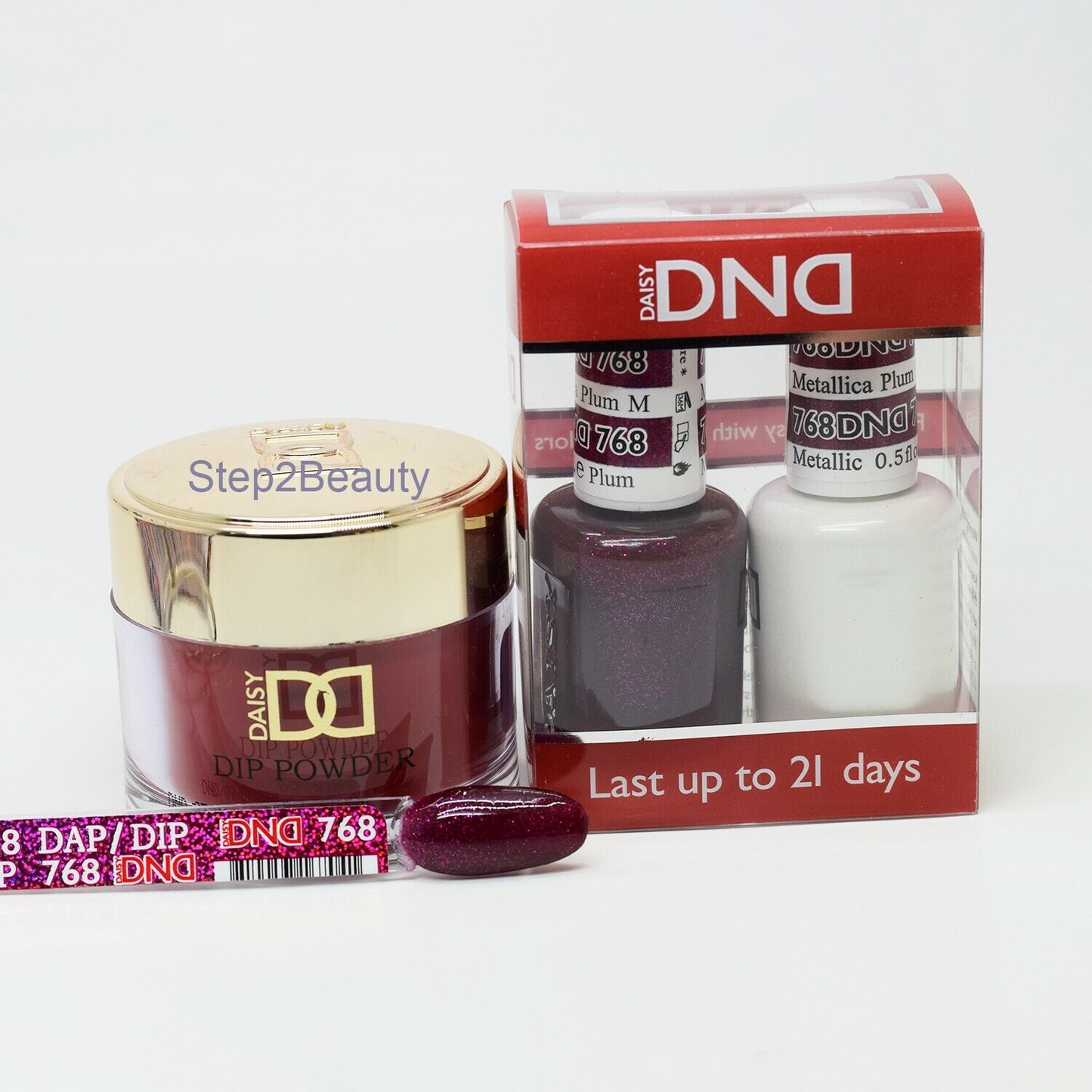 DND 3in1 Acrylic/Dipping Powder + Gel Polish + Nail Lacquer, 768, Metallica Plum