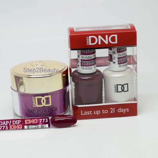 DND 3in1 Acrylic/Dipping Powder + Gel Polish + Nail Lacquer, 773, Holiday Pomegranate