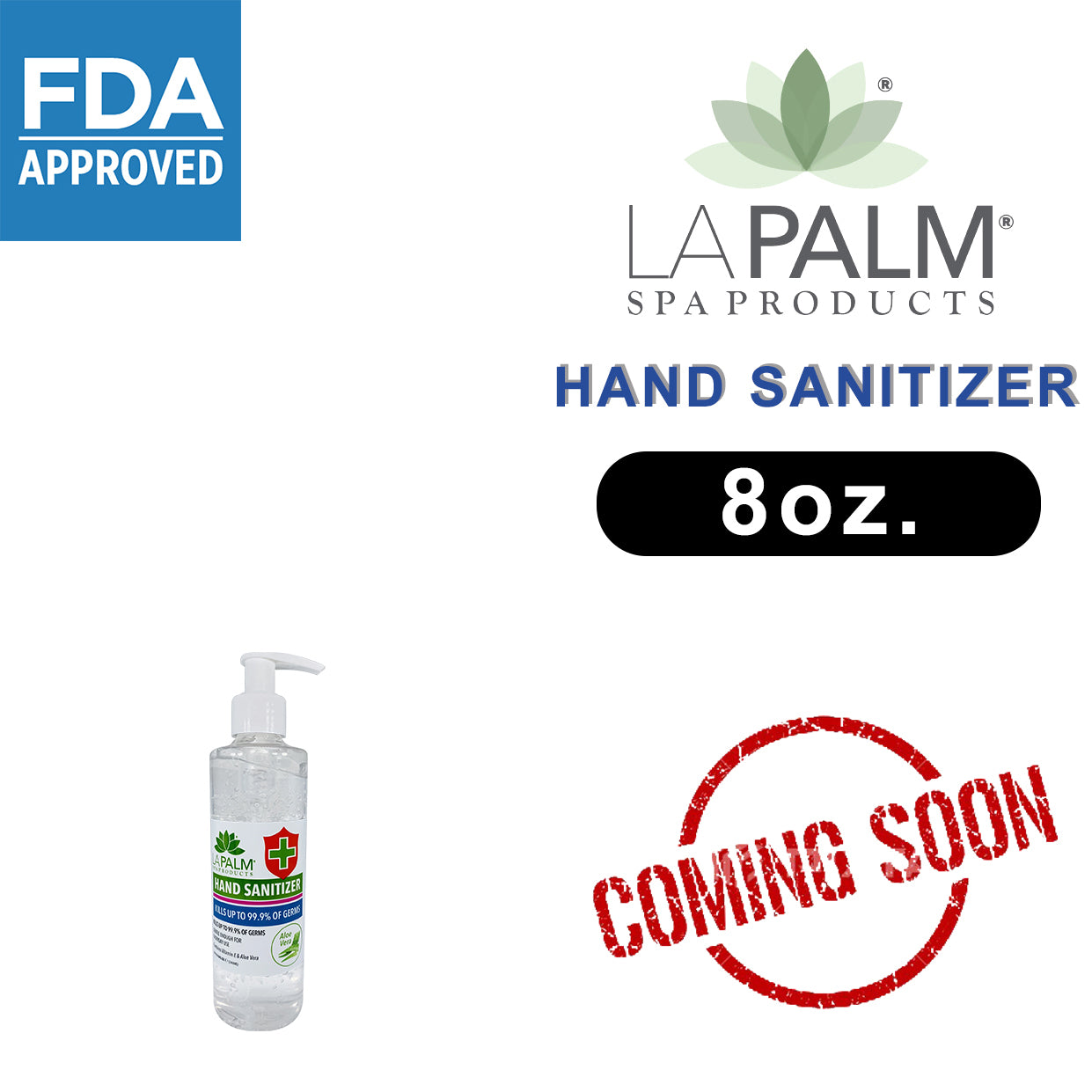 La Palm Hand Sanitizer (Clear Bottle) GEL, NEW BOTTLE, 8oz OK0520VD