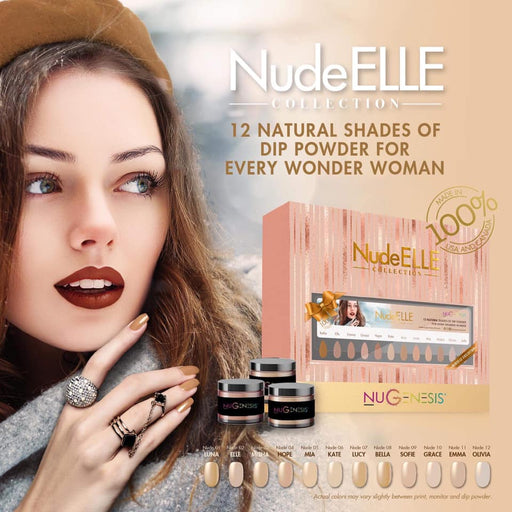 Nugenesis Dipping Powder, NudeElle Collection, Full Line Of 12 Colors (From NUDE-01 To NUDE-12), 2oz