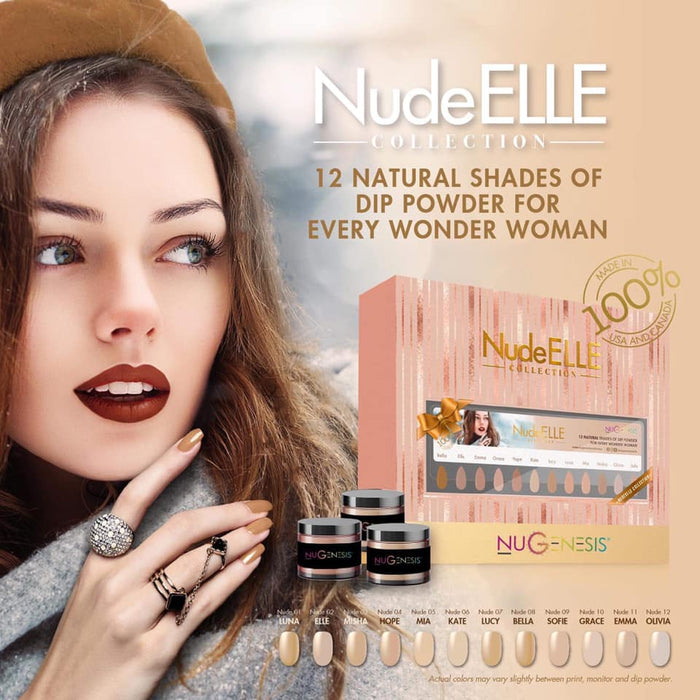 Nugenesis Dipping Powder, NudeElle Collection, Full Line Of 12 Colors (From NUDE-01 To NUDE-12), 2oz