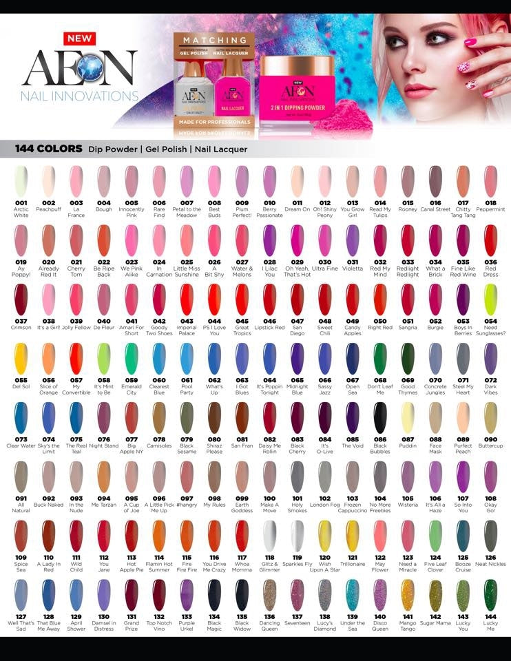 AEON 3in1 Dipping Powder + Gel Polish + Nail Lacquer, Full line of 144 colors (From 001 to 144) OK0327LK