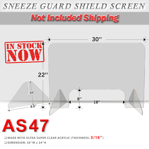 Table Sneeze Guard Clear Safety Shield, AS47, 30''W x 22''H, Thickness 3/16'' OK0424VD