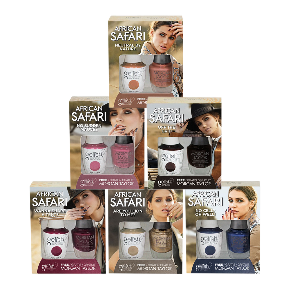 Gelish Gel Polish & Morgan Taylor Nail Lacquer, African Safari 2018 Collection, Full line of 6 colors (from 1110314 to 1110319), 0.5oz