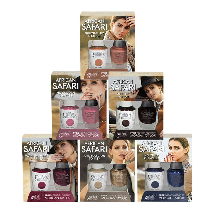 Gelish Gel Polish & Morgan Taylor Nail Lacquer, African Safari 2018 Collection, Full line of 6 colors (from 1110314 to 1110319), 0.5oz