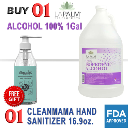 La Palm 100% Isopropyl Alcohol, 1Gal, Buy 01 100% Isopropyl Alcohol 1Gal Get 01pc Cleanmama Sanitizer Gel 16.9oz FREE