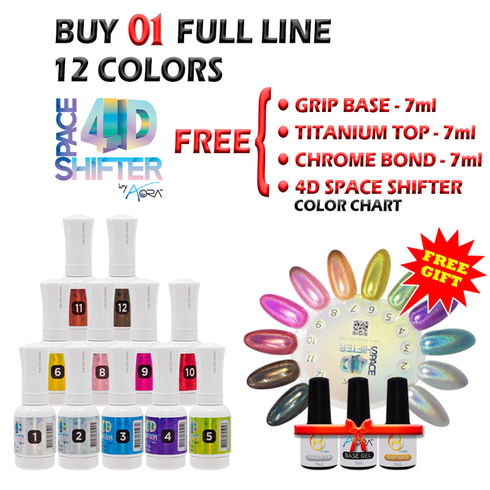 AORA 4D Space Shifter Gel Polish Full Line Of 12 Color (from 01 to 12), 0.5oz, Buy 1 Get 1 SET include: Grip Base, Titanium Top, Chrome Bond 7ml & 4D Gel Color Chart FREE