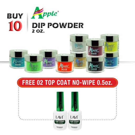Apple Dipping Powder 2oz, Buy 10 Get 2 Lavi Top Coat No-Wipe 0.5oz FREE