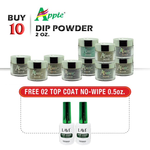 Apple Dipping Powder, Glitter Collection, 2oz, Buy 10 Get 2 Lavi Top Coat No-Wipe 0.5oz FREE