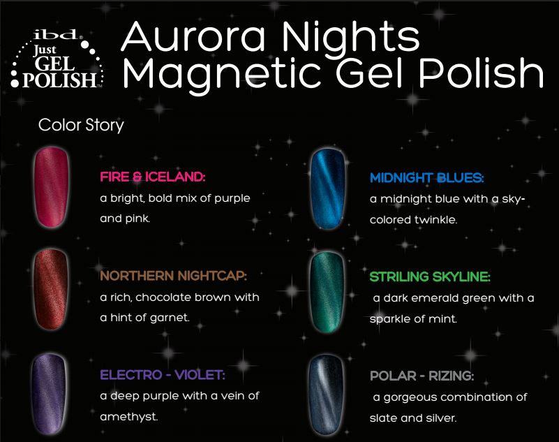 IBD Just Gel Polish, Aurora Nights Collection, 0.5oz Fulline of 6 colors (66595 - 66600)